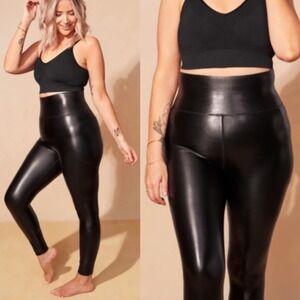 Knix Black Coated Faux Leather High Rise Leggings Womens XXL Biker Moto Shinny